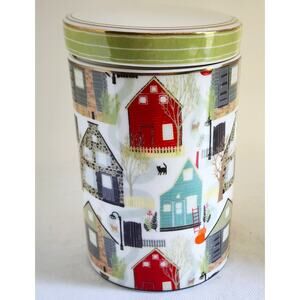 CERAMIC CANISTER-GRACE FINE CERAMIC-White-Green-Country Decoration-Cat-Seal Top